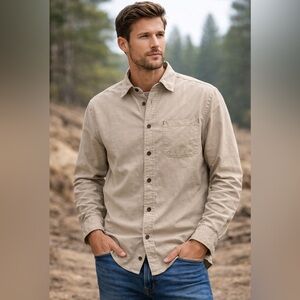 Heritage Tan Canvas Button-Down Shirt, SM, 100% Cotton, Men’s